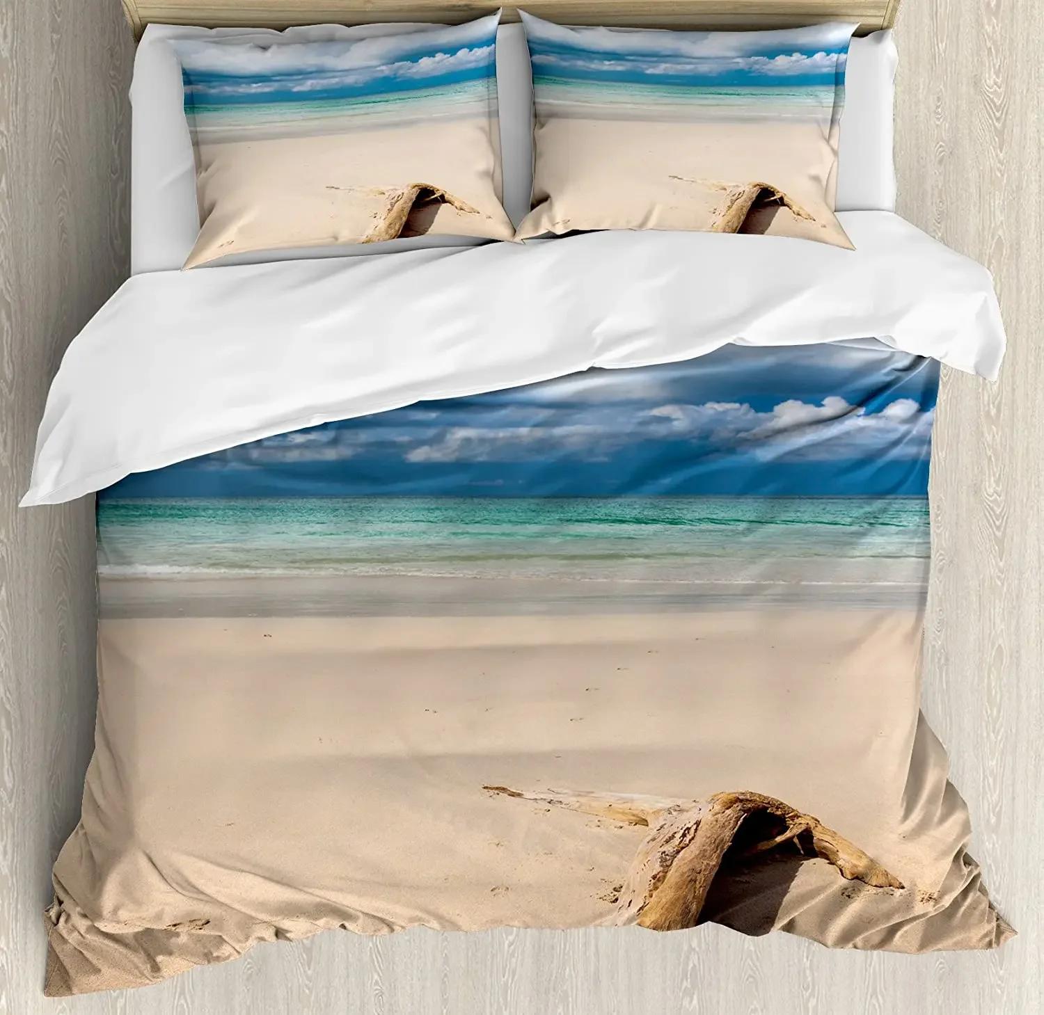 Driftwood Decor Bedding Set Comforter Duvet Cover Pillow Shams Sea Theme Driftwood on the Sandy Bea Bedding Cover Do